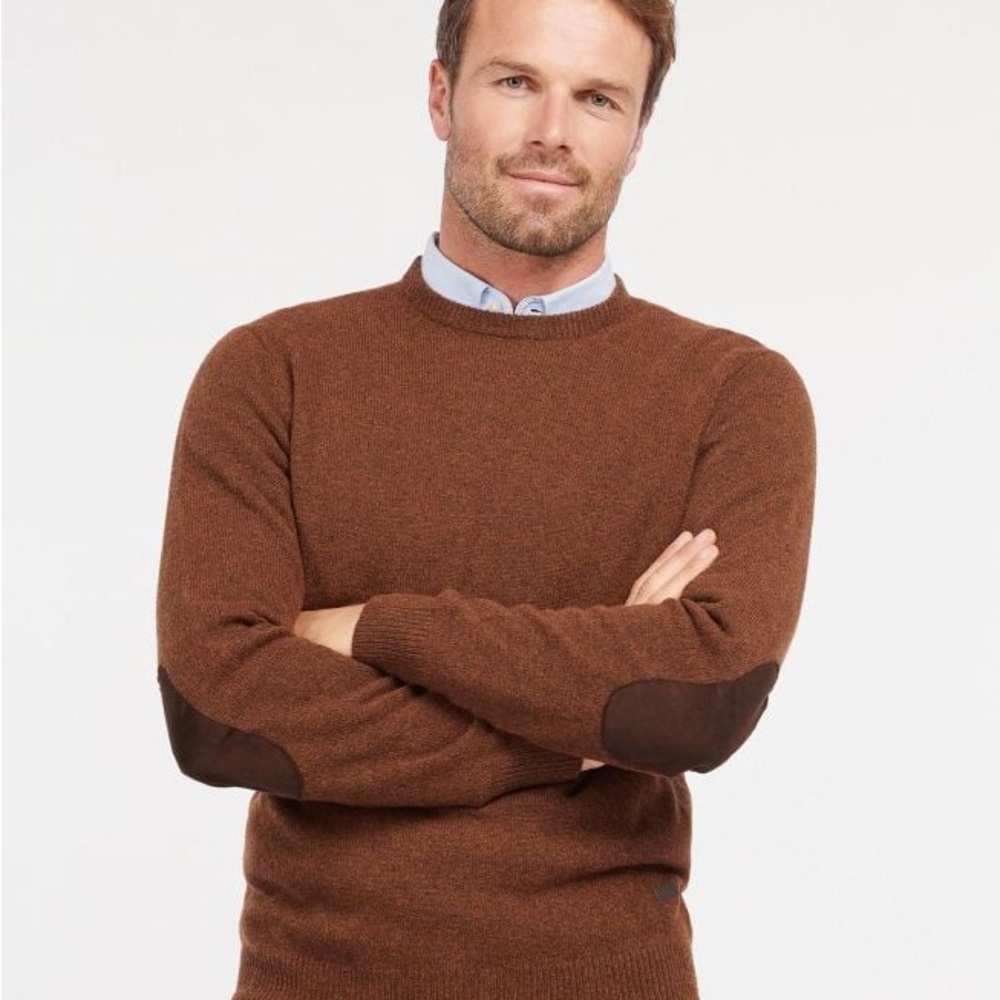 NEW Barbour Men's Brown Sweater with Suede Elbow Patches NWT medium